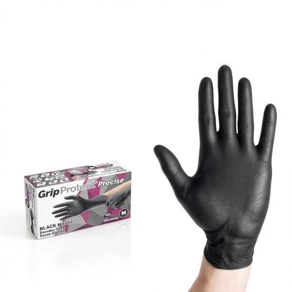 GripProtect Precise Black Nitrile Exam Gloves 4 Mil Large Food Medical-1