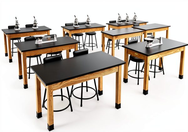 National Public Seating Chem Res Top Science Table, 24" X 48", Black Top and Ashwood Legs-1