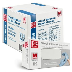 Basic Medical Synmax Vinyl Exam Gloves - Latex-Free & Powder-Free - Medium, BMPF-3002(Case of 1,000) Blue-0