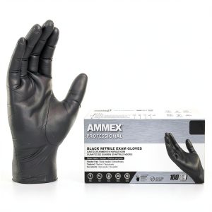 AMMEX Black Nitrile Disposable Exam Gloves, 3 Mil, Latex & Powder Free, Food-Safe, Textured, Non-Sterile, Medium, Box of 100-0