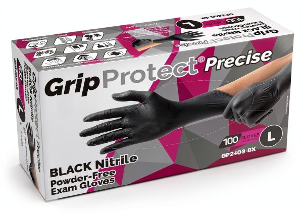 GripProtect Precise Black Nitrile Exam Gloves 4 Mil Large Food Medical-0